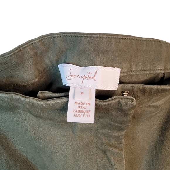 Scripted Olive Green Cropped Boho Ruffled Flair Leg Trouser Pants Size 8 - Picture 4 of 14